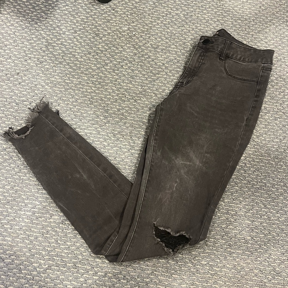 Black Gray Distressed Stretchy Skinny Jeans
